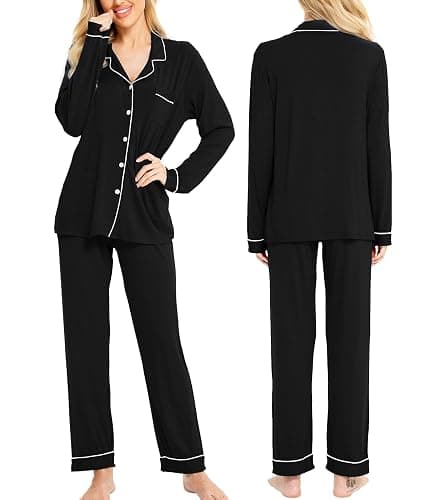 SWOMOG Women Pyjamas Sets Soft Long Sleeve Button Down Sleepwear Soft Pjs Set Loungewear thumbnail 2