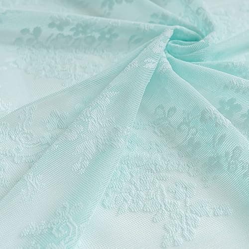 YJ YANJUN Vintage Lace Curtains 84 Inches Long-Victorian Floral Pattern Aqua Sheer Curtain Panels for Living Room Bedroom,Light Filtering, Memaid Beachy Drapes 2 Panels 52W x 84L Mint Green thumbnail 8