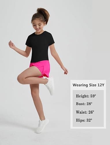 EXARUS Girls Athletic Shirts Workout Short Sleeve Crop Tops/Split Back Quick Dry Teen T Shirt Activewaer Tees Kids 6-14Y thumbnail 6
