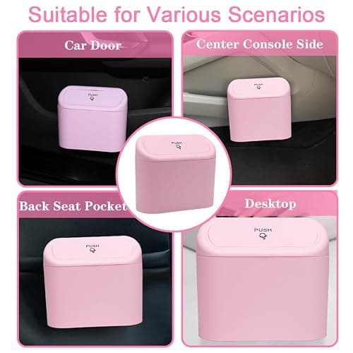 SGLRT Car Trash Can Bin with Lid - Universal Vehicle Mini Leakproof Garbage Can Bin with 20pcs Trash Bags Can Organizer Storage for Front Back Seat Accessories for Auto Office Bedroom Home(Pink) thumbnail 4