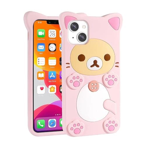 Cute Kawaii 3D Phone Case Compatible with iPhone 14 6.1" Cartoon Pink Bear Design Fashion Cool Funny Case Soft TPU Protective Case Silicone Cover for Girls Women Kids Pink - Image 1