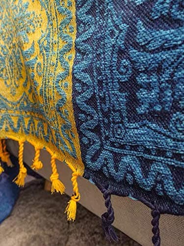 Edcooy Bohemian Throw Blanket for Couch，Colorful Chenille Tassels Boho Woven Hippie Throw Blankets for Couch Bed Sofa Chair Recliner Loveseat, Bohemian Fringe Tassels Decor Home(Blue, S:60x75) thumbnail 9
