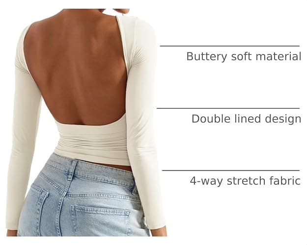 SUUKSESS Women Backless Going Out Tops Double Lined Open Back Basic Long Sleeve thumbnail 4