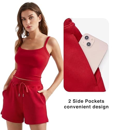 OMKAGI Women 2 Piece Outfits Sleeveless Tank Top Sweat Shorts Set with Pockets Vacation Sets thumbnail 5