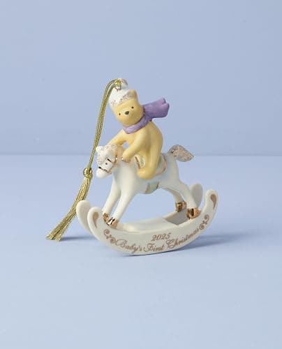 Lenox Ornament, 2025 Winnie The Pooh Babys 1st Christmas Ornament, Porcelain with Gold Accents and Hanging Cord for Tree Decoration, Christmas Decorations, Winter Ornaments, Winter Decor (1 Piece) thumbnail 2