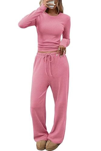 CHYRII Womens Two Piece Sets Fall Fashion Striped Long Sleeve Tops Wide Leg Palazzo Pants Outfits Loung Sets - Image 1