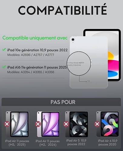 Earto Clavier iPad 10eme Generation/11 Generation A16(2025), Coque Clavier iPad 10eme Generation avec Touchpad, Eclairage 7 Couleurs, Rechargeable AZERTY, Noir thumbnail 2
