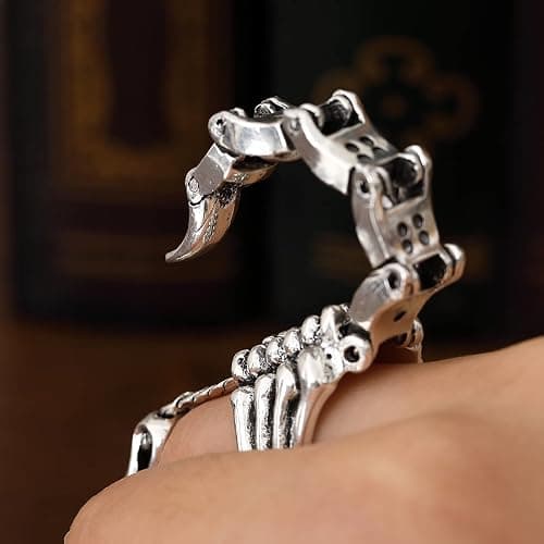 Q&D&S Silver Scorpion Ring Gothic Knuckle Finger Ring Punk Hinged Activity Rings Halloween for women and men thumbnail 7