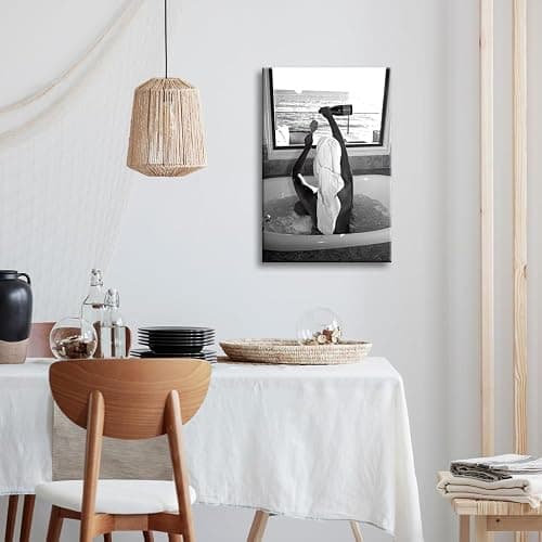 Trendy Black and White Posters Funny Woman Drinking Wine in Bathtub Wall Art Funky Girl Room Decor Fashion Vintage Bar Cart Canvas Prints for Girls Dorm Bathroom Apartment Aesthetic 12x16in Unframed thumbnail 5