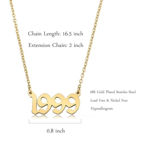 Ovian Birth Year Number Necklace for Women 18K Gold Plated Stainless Steel Birthday Pendant Necklace Memorable Anniversary Jewelry thumbnail 5