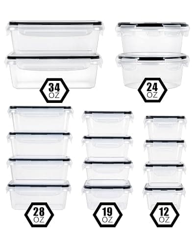 FOOYOO 32 Piece Food Storage Container with Lids (16 Containers + 16 Lids) - Plastic Food Containers with Lid, Airtight Leak Proof Snap Lock, BPA Free Storage Containers thumbnail 4
