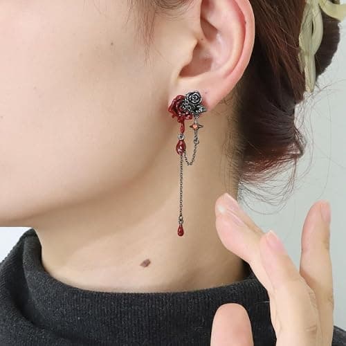 Gothic style personality red rose earrings Fashion punk style black earrings exquisite ladies accessories thumbnail 2