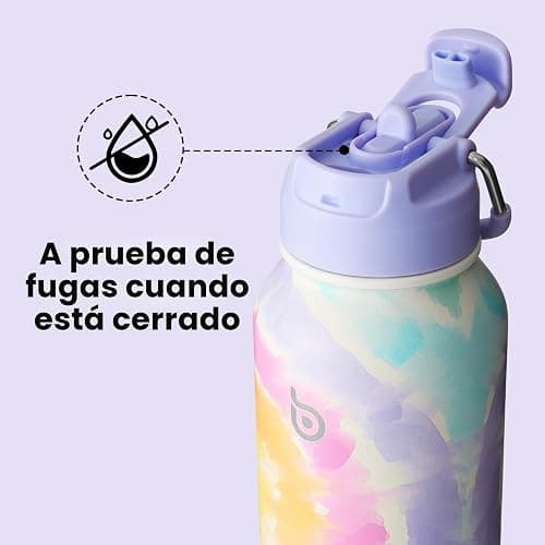 bottlebottle BOTTLE BOTTLE Botella de agua aislada de 32 onzas, botella de agua deportiva de acero inoxidable con pajilla, diseño de tapa de doble uso para gimnasio con pastillero (algodón de azúcar) thumbnail 6