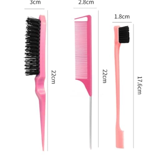 xiangwenlan Pink comb Set 3 Pcs. slick back hair brush,Slick Back Brush with Edge Brush, styling comb for kids for middle part，Rat Tail Comb, Teasing Brush Set for Smoothing brush Baby Hair thumbnail 2