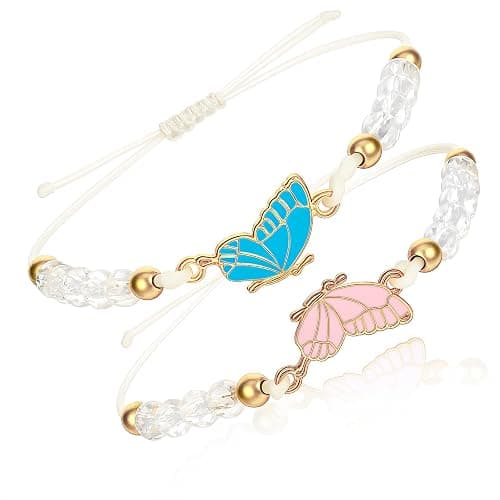 simarro 2pcs Matching Bracelets, Butterfly Friendship Bracelets Adjustable Strand Best Friends Bracelet, Handmade Charm Couples Jewelry Gifts for Women Couples Friend - Image 1