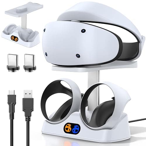 Controller Charging Dock for PS5 VR2, PSVR 2 Charging Station with VR Headset Holder Display Stand, PS VR2 Controller Charger for PSVR2 Accessories with Led Indicator, 2 Magnetic Clasp & Type-C Cable - Image 1