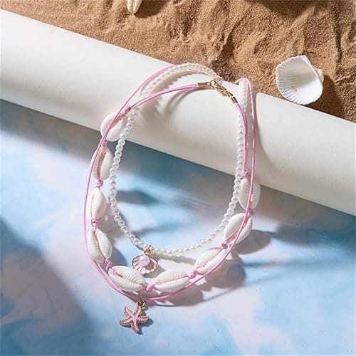 Shell Beach Choker Necklace Set for Women Boho Layered Beaded Adjustable Starfish Conch Shell Nacklace Imitaion Pearl Rice Beads Necklace Summer Ocean Vacation Jewelry thumbnail 4
