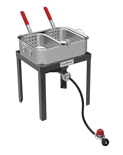 Gas One Double Fryer with 2 Baskets Propane Burners for Outdoor Cooking – Heavy Duty 18Qt Aluminum Pot Outdoor Deep Fryer with Cast Iron Burner – Propane Deep Fryer with Thermometer - Image 1