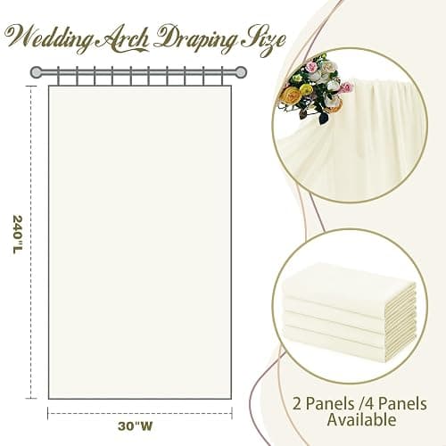 SiinvdaBZX 2 Panels Wedding Arch Draping Fabric 30" x 20Ft Ivory Sheer Chiffon Fabric Outdoor Extra Long Decorative Drapery Fabric for Party Ceremony Ceiling Curtain Backdrop thumbnail 3