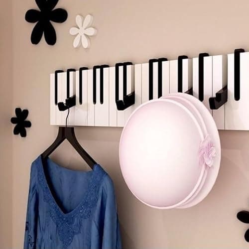 Whbbbj Piano Key Hook, Creative Piano Hangers Entry Door Hooks, Rustic Wall Hooks, Hanger Rack Keyboard Towel Coat Umbrella Bag Wood Shelf, Piano Shape Artistic Hook, Wood Shelf (Size : 9 Hooks) thumbnail 6