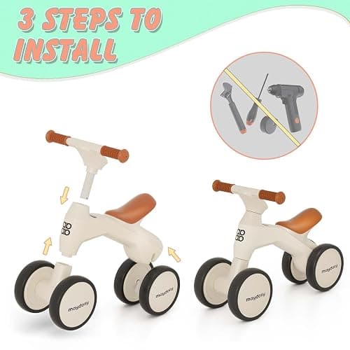 Maydolly Baby Balance Bike, Toddler Balance Bike for 1 Year Old Boys Girls, 4 Wheels Toddler Bike, First Birthday Gifts for 10-36 Month (White) - White thumbnail 2