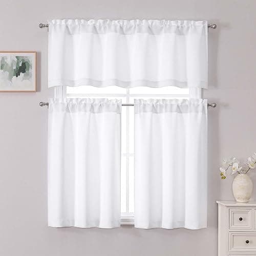 Simplebrand Pure White Cafe Curtains Tier 36 Inch Length 2 Panels Set, Half Window Light Filtering Curtains for Kitchen, Rod Pocket Tier Thermal Insulated Window Treatment Short Curtain, 30" Wx36 L thumbnail 8