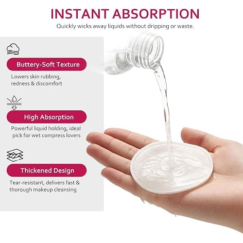 600 PCS Cotton Rounds–100 Count (Pack of 6)-Soft, Absorbent, 100% Pure Cotton Face Pads for Makeup Removal, Skincare, Skin Care and Gentle Facial Cleansing - Lint Free Stitched Pads thumbnail 4