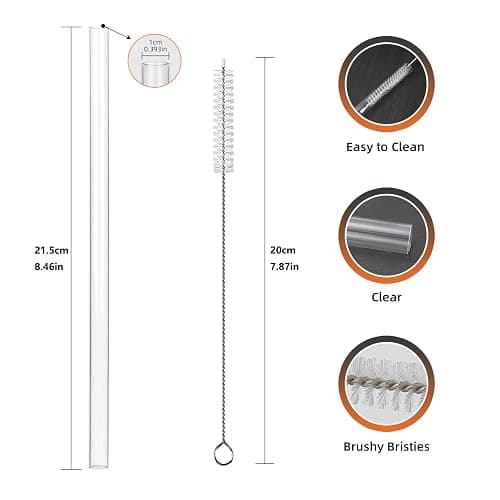 Replacement Straws for Hydrojug traveler 40 oz, Reusable Plastic Straws Compatible with Hydrojug Cup, Clear Transparent Straight Drinking Straws, Set of 5 Reusable Straws with 2 Cleaning Brushes thumbnail 3