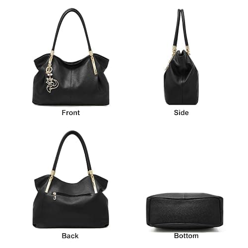 FOXLOVER Cow Leather Tote Bags for Women Large Capacity Top-Handle Handbag Shoulder Bag Purse Zipper Closure with Metal Charm thumbnail 4
