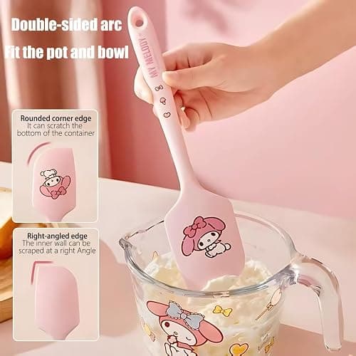 Cartoon silicone spatula, long handle non-stick rubber, heat-resistant, suitable for cream, jam, blenders, and applicable for cooking and baking (Pink melody) thumbnail 4