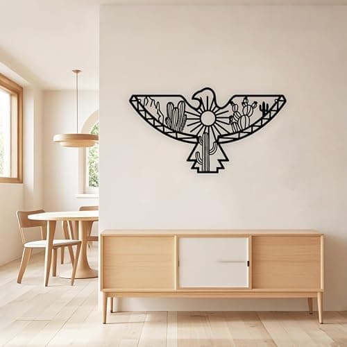 Metal Aztec Cactus Desert Southwestern Wall Decor Native American Eagle Wall Art for Home Bedroom Living Room Black (Black) - Image 1