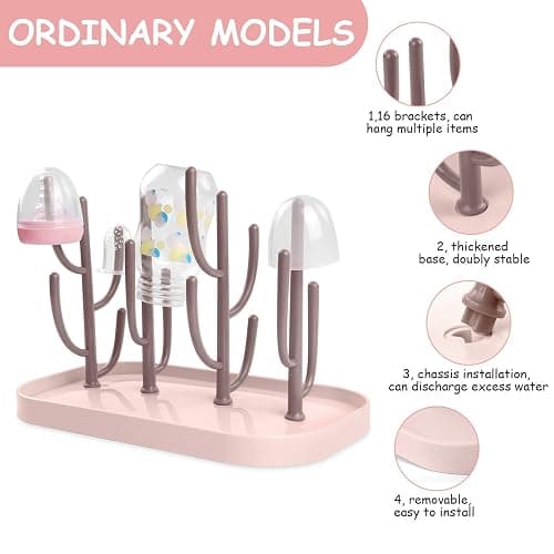Vicloon Estante de Secado de Botellas,Escurridor de Biberones,Soporte para Secar Biberones,Fácil Montaje y Desmontaje para bebés y niños(Rosa) thumbnail 4