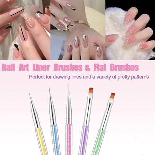 AIBEE Nail Art Brushes, 5pcs Double-Ended Acrylic Nail Brush Including 7/9/11mm Nail Liner Brush Flat Brushes and Nail Dotting Tools for Nail Art Design thumbnail 2