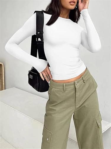 Long Sleeve Shirts for Women - Casual Y2K Printing Crop Tops Crewneck Slim Fit T-Shirt Tees thumbnail 2
