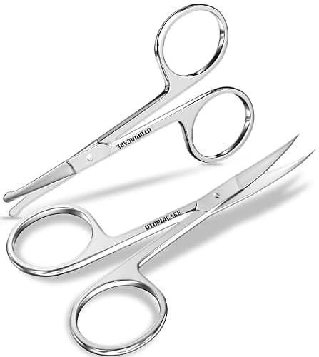 Utopia Care Curved and Rounded Facial Hair Scissors for Men - Mustache, Nose, Beard, Eyebrows, Eyelashes and Ear Hair Cutting Scissors - Professional Stainless Steel Trimming Scissors - Silver - Image 1
