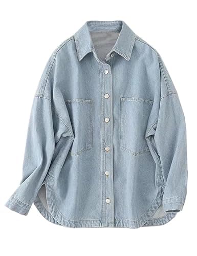 Women Denim Jacket Shacket Long Sleeve Oversize Boyfriend Jean Jacket Shirt - Image 1