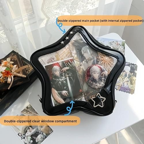 Vobomo Kawaii Ita Bag Backpack Star Pins Display Crossbody Bag with Insert Y2k Aesthetic Cute Handbag for Anime Comic Con (Black) thumbnail 4