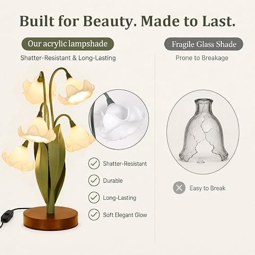 NewAoNaSen Lighting Flower Table Lamp for Bedroom, LED Cute Reading Light | 5 White Magnolia Flower of The Valley Desk Lamp Bedside Lamps for Nightstands Home Decor,Soft Night Light for Living Room thumbnail 2