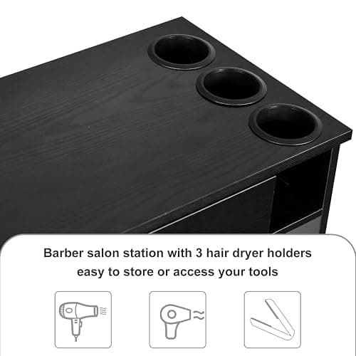 4ever2buy Barber Station for Hair Stylist, Salon Wall Station with Barber Cabinet, Hair Stations Equipment Hair Dryer Holder, Drawers, Wall Mount Barber Beauty Station, Mirror not Included, Black thumbnail 3