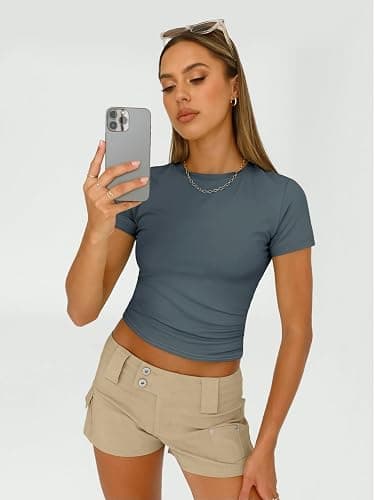 AUTOMET Womens 3 Piece Short Sleeve Shirts Basic Going Out Slim Fitted Crop Tops 2025 Summer Y2k Clothes thumbnail 3