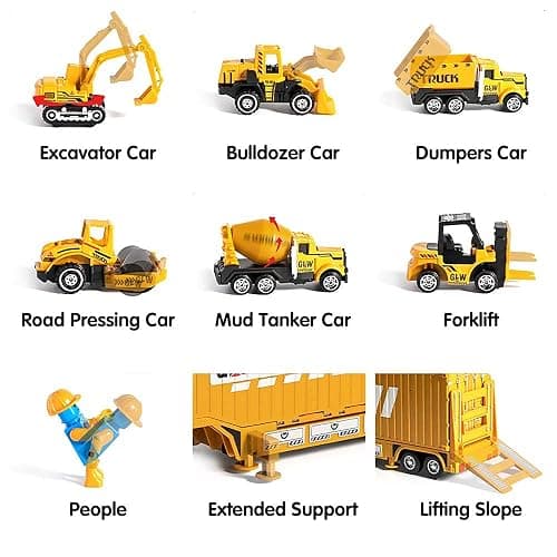 OR OR TU Construction Truck Car Toys Beach Vehicle Toys Kids Engineering Car Set with Crane,Forklift,Bulldozer,Excavator,Roller,Cement Truck,Dumper Birthday Gift for 3 4 5 6 Years Old Boys Girls Kids thumbnail 6