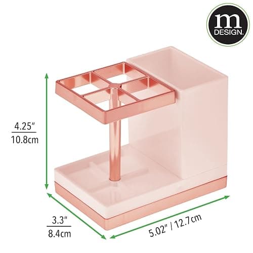 mDesign Plastic Toothbrush and Toothpaste Storage Organizer Holder - Home Decor for Bathroom Countertop - Holds Toiletries and Beauty Accessories - Lumiere Collection, Light Pink/Rose Gold thumbnail 4