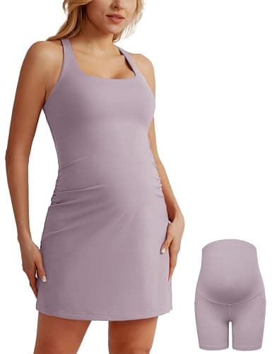 Maacie Maternity Tennis Dress with Shorts, Athletic Dress with Pocket | Workout Dress with Built in Bra, Detachable Shorts, Scoop Neck Sleeveless Dress, A-line Golf Dress,Pregnancy,Outdoor - Image 1