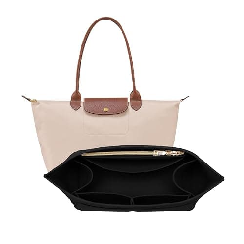OPPOSHE Purse Organizer Insert for Longchamp Le Pliage, Premium Felt Long Champ Bag Handbag Women, Tote Organizer Insert with 9 Compartments (Large, Black) - Image 1