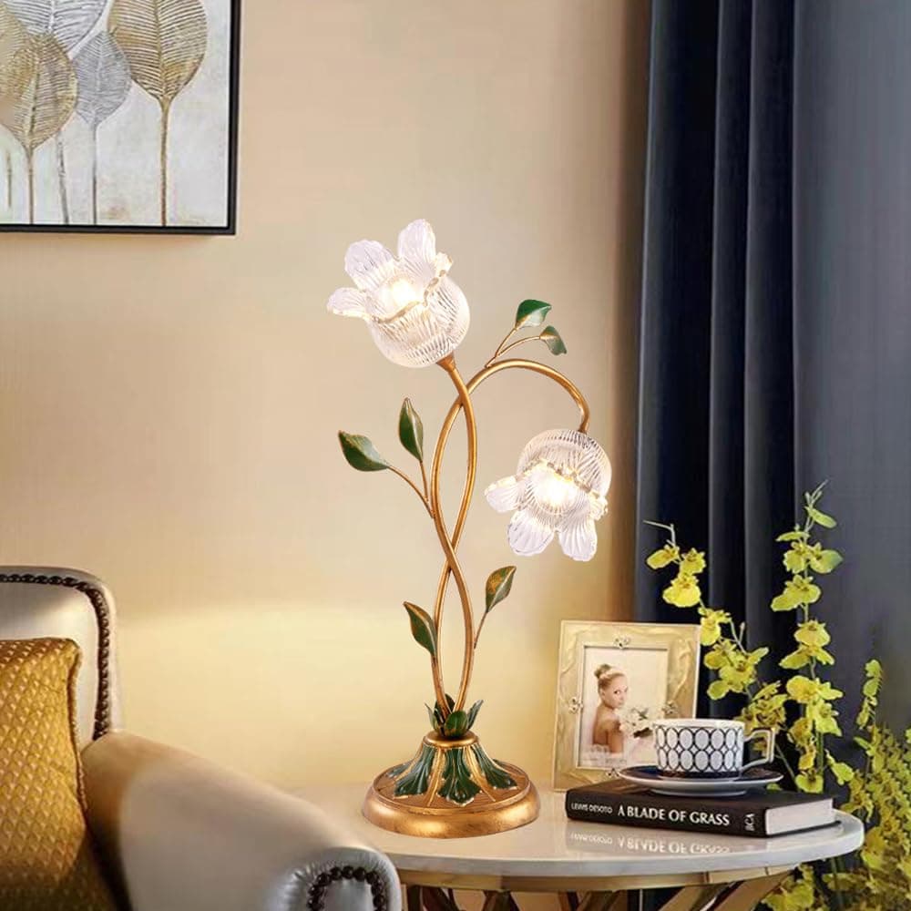 Vintage Pastoral Style Flower Table Lamp for Home, Flowers Art Design Bedside Lamps Metal Nightstand Lamp with Glass Shade for Bedroom, Living Room, Office thumbnail 5