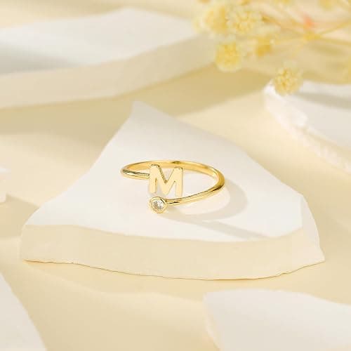 Turandoss Rings for Women Girls - Non Tarnish Dainty 14K Gold Plated Adjustable Letter Rings for Women Teen Girls, Stackable Cute Thumb Pinky Fashion Unique Open Simple Birthday Gifts Jewelry thumbnail 6