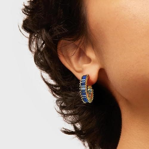 GLOQUAT Trendy 14K Gold Plated Hoop Earrings for Women, Chunky Gold/Silver Earrings for Women Cubic Zirconia Baguette Hoop Earrings Heart Hoops Lightweight Hypoallergenic Jewelry,25mm/35mm/40mm/50mm thumbnail 4