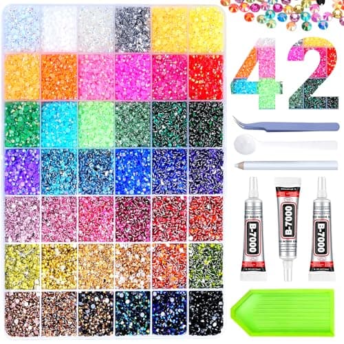 46000Pcs 42 Colors Jelly Rhinestones for Bedazzling, Resin Multicolor 3mm Flatback Gems for Crafting, Bedazzler Kit with 3Pcs 15ml B7000 Jewelry Glue for Crafts Clothes Book Shoes Nail Diamond Art - Image 1