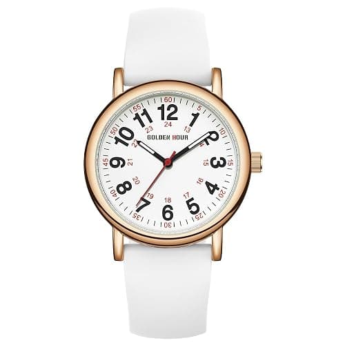 GOLDEN HOUR Waterproof Nurse Watch for Medical Professionals, Students Women Men - Military Time Luminouse Easy Read Dial, 24 Hour with Second Hand, Colorful Silicone Band thumbnail 2