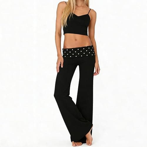 FOMOYUU Lounge Yoga Pants for Women Fold Over Low Waist Wide Leg Sweatpants Flare Leggings Bell Bottoms Y2K Foldover Pants thumbnail 4